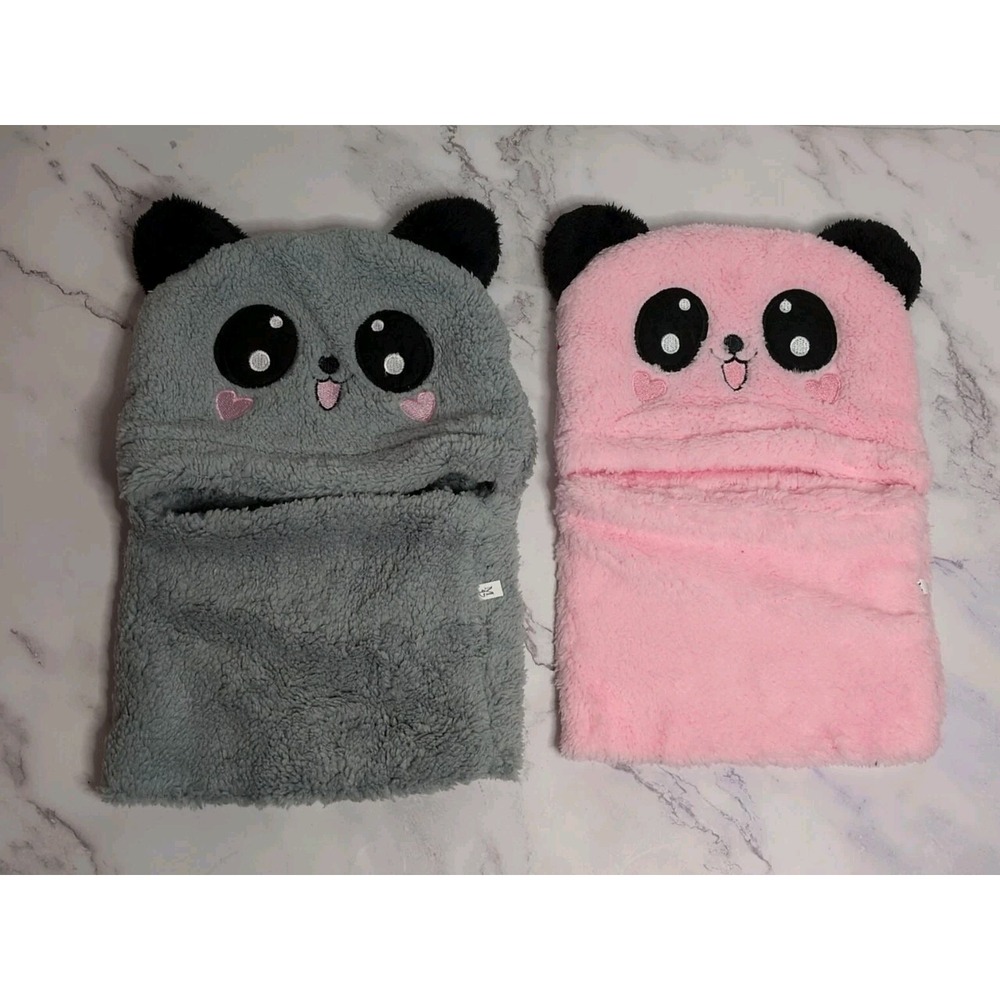 Gray & Pink Panda-themed Hooded Neck Warmer For Kids Set of 2 Size Medium